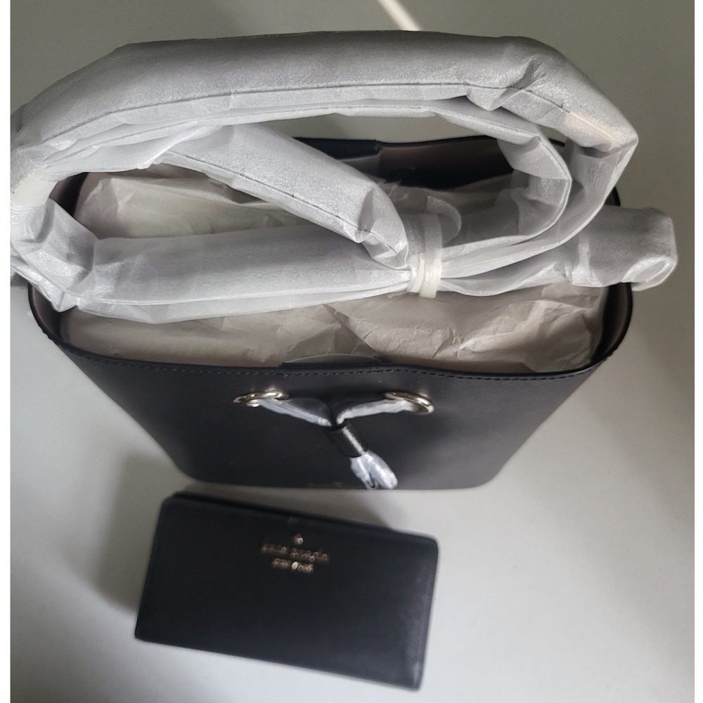 NEW Kate Spade Black Saffiano Leather‎ Bucket Bag and Slim Wallet Set K4378 - Picture 7 of 9